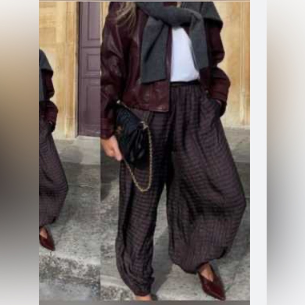 ZW Collection Gingham Bloomer Pants in Burgundy